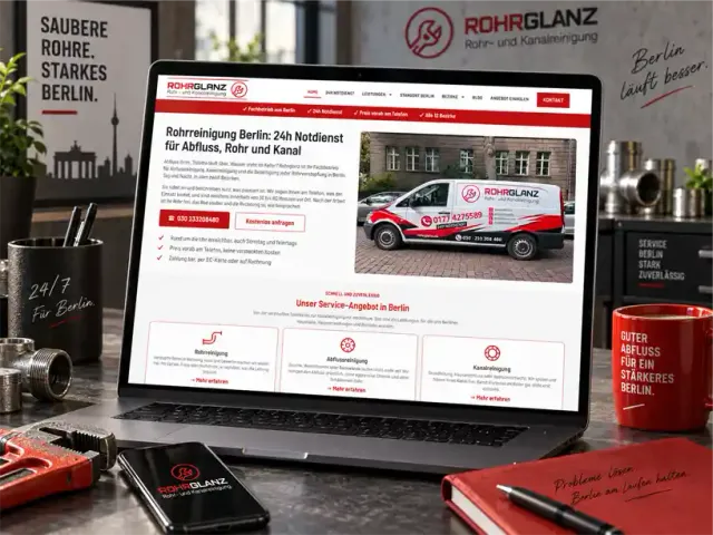 Website von Rohrglanz Rohrreinigung aus Berlin – Webdesign für einen Notdienst