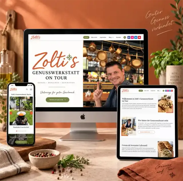 Website von Zoltis Genusswerkstatt – Webdesign mit Blog für einen Feinkostbetrieb